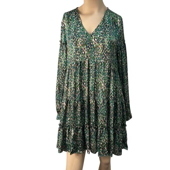 Easel Floral Green Tiered Babydoll Dress S Flowy Earthy Indie Tiered Boho NWT - Picture 11 of 11